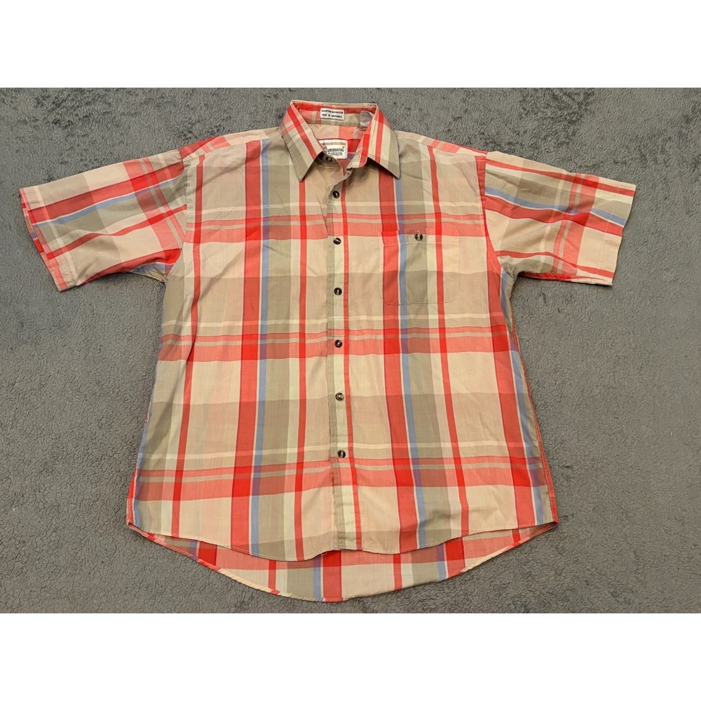 Vintage London Fog Button Up Shirt Mens Medium Pink Plaid Short Sleeve